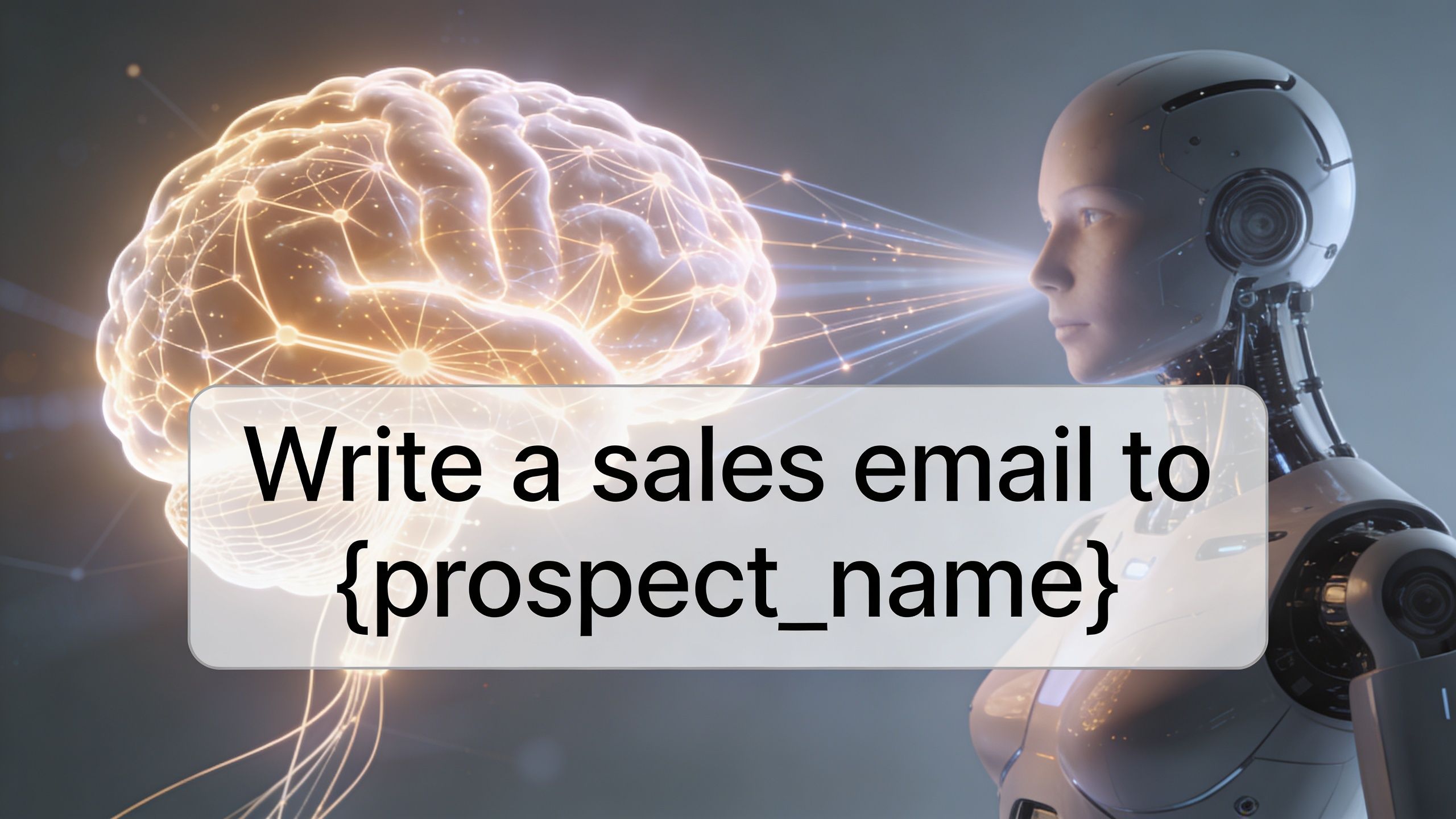 A futuristic robot observing a glowing, interconnected digital human brain representation representing artificial intelligence sales technology.