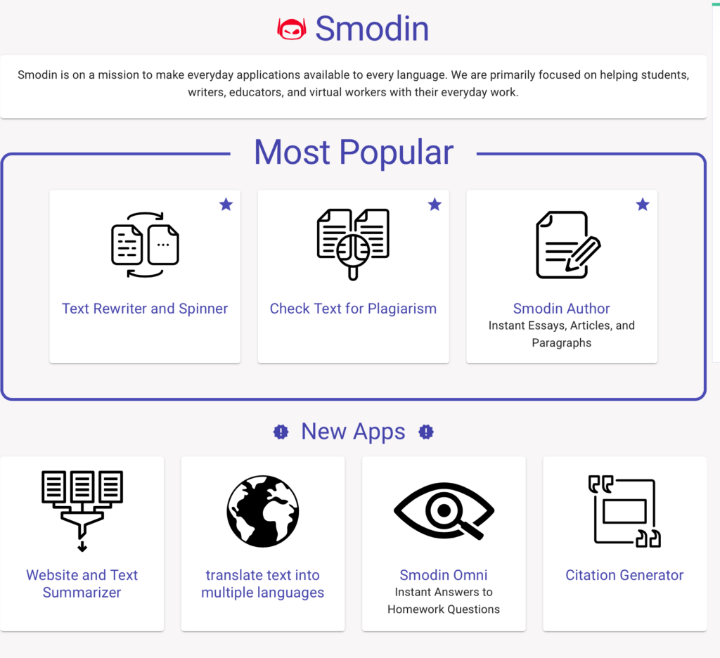 Smodin AI Content Writing Tools and Apps