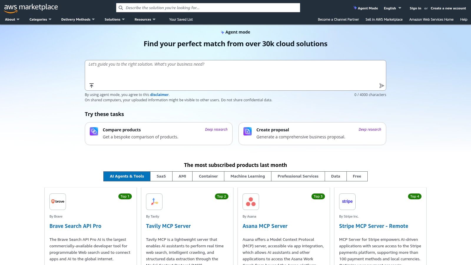 AWS Marketplace (AI agents / intelligent automation)