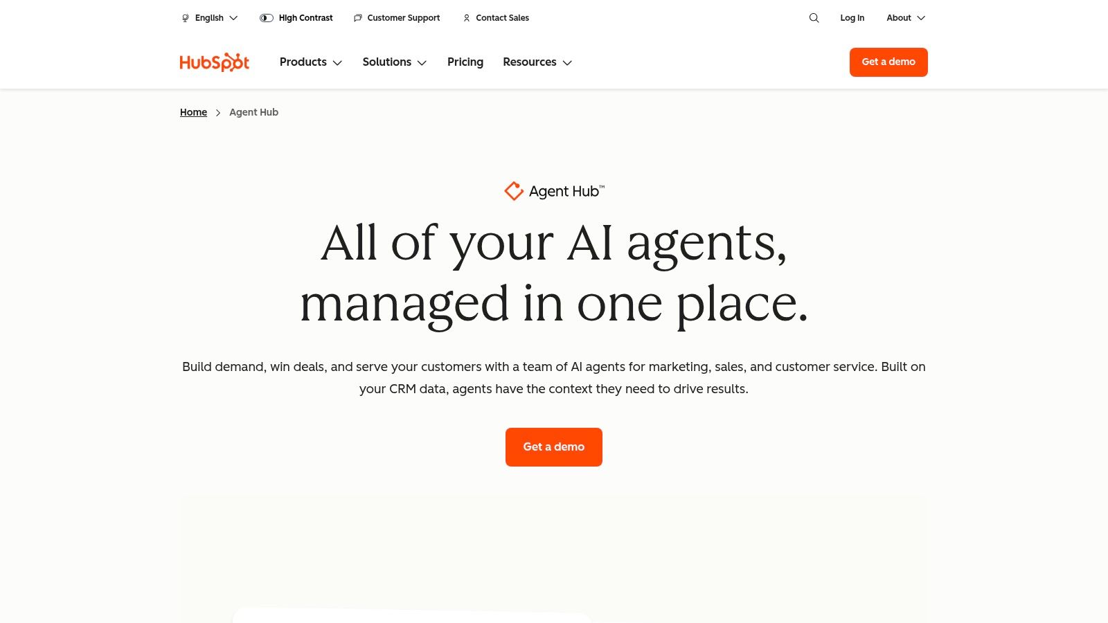 HubSpot AI dashboard showing CRM-connected AI features