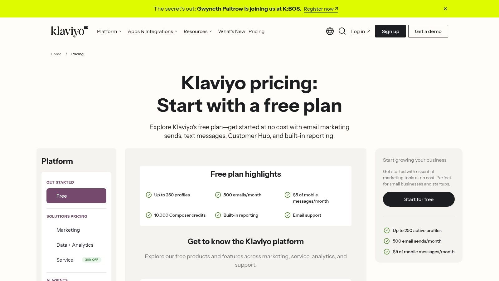 Klaviyo pricing and AI email platform
