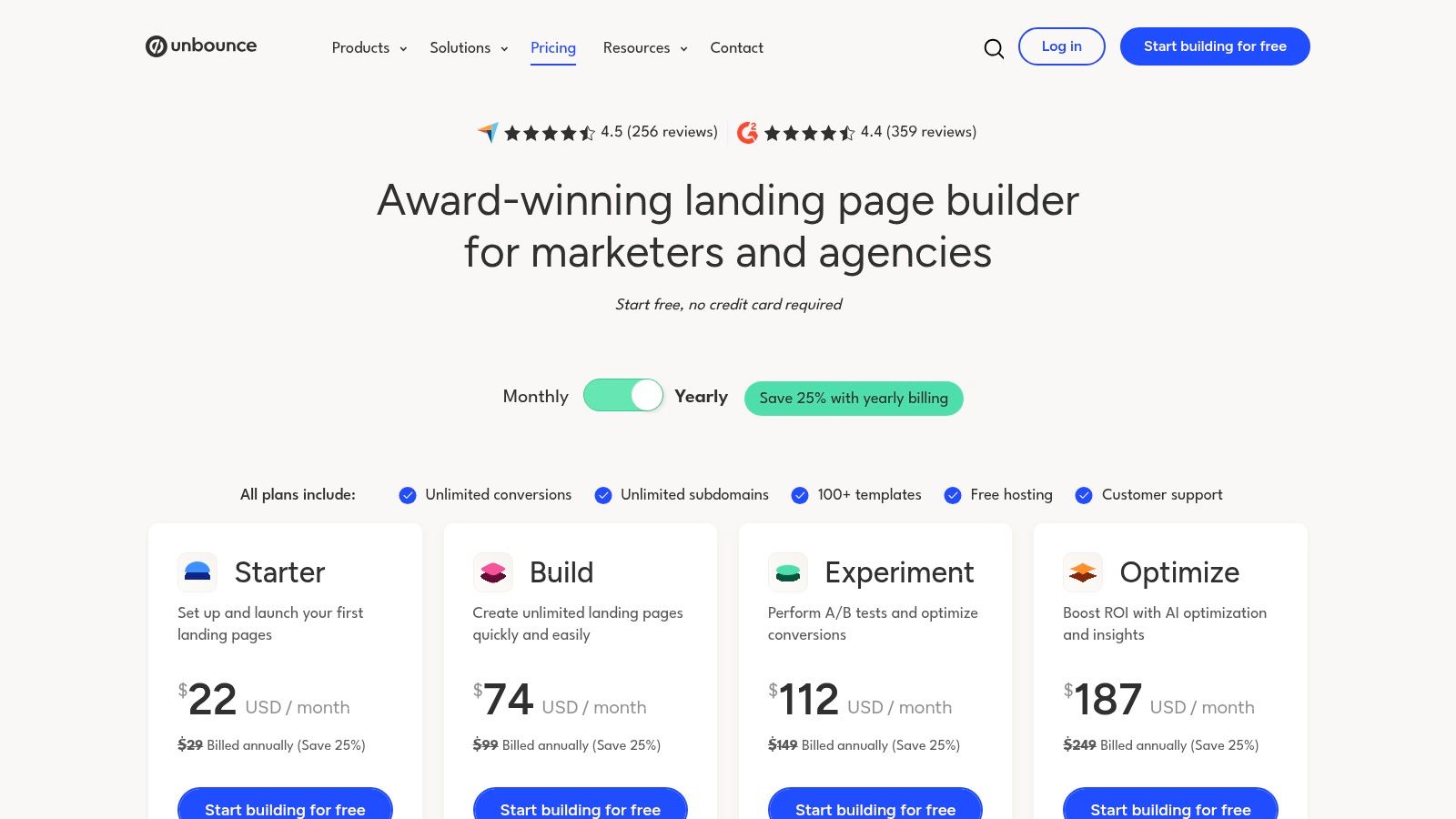 Unbounce pricing and Smart Traffic landing pages