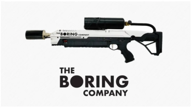 The Boring Company's "Not-a-Flamethrower" toy device pictured above the company's logo