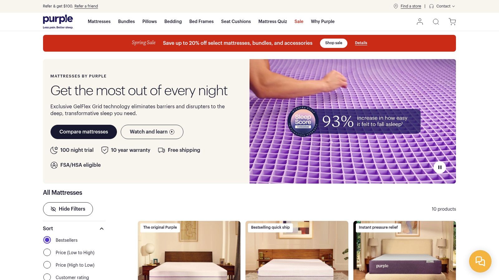 Purple — Mattress product landing pages