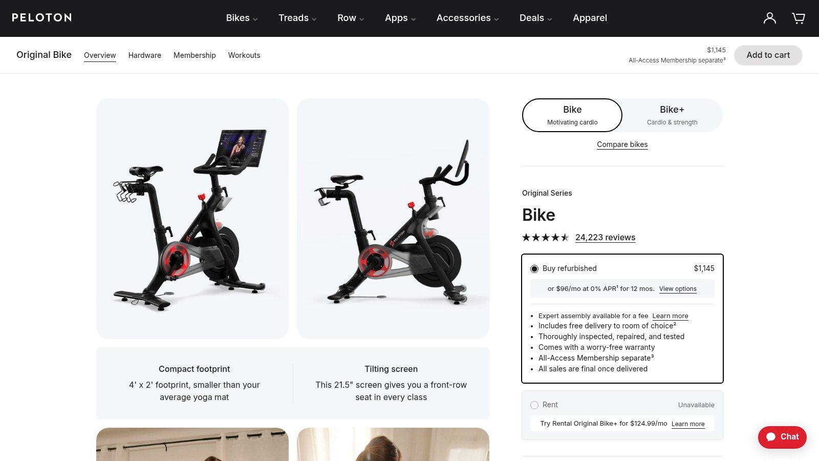 Peloton — Equipment and special‑pricing landing (membership + financing)