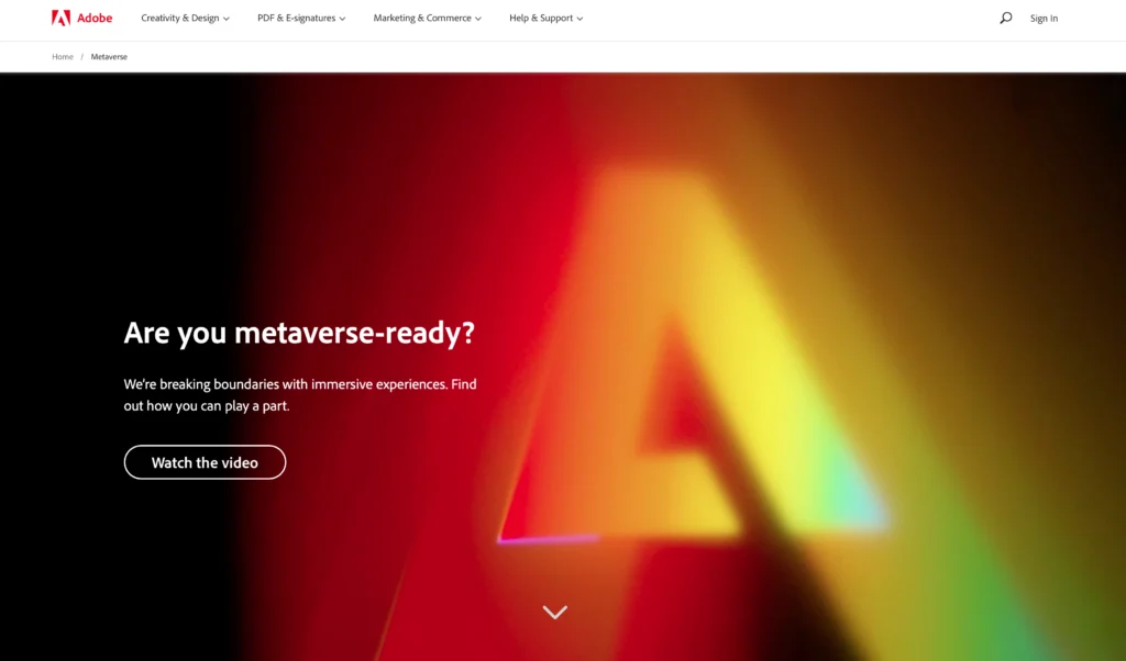 Adobe Metaverse Landing Page