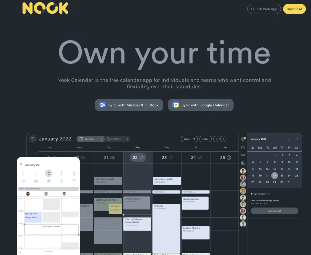 Nook Calendar Landing Page